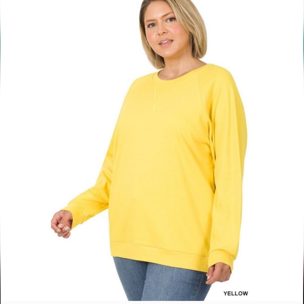 ZENANA Plus Basic Long Sleeve Raglan Round Neck Pullover Sweatshirt 2X